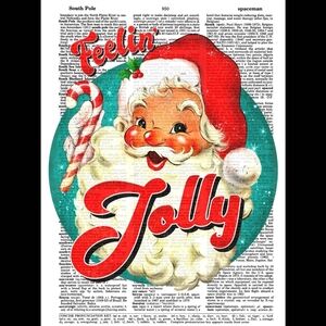 Santa Feeling Jolly Retro Christmas Vintage Dictionary Art Pri…